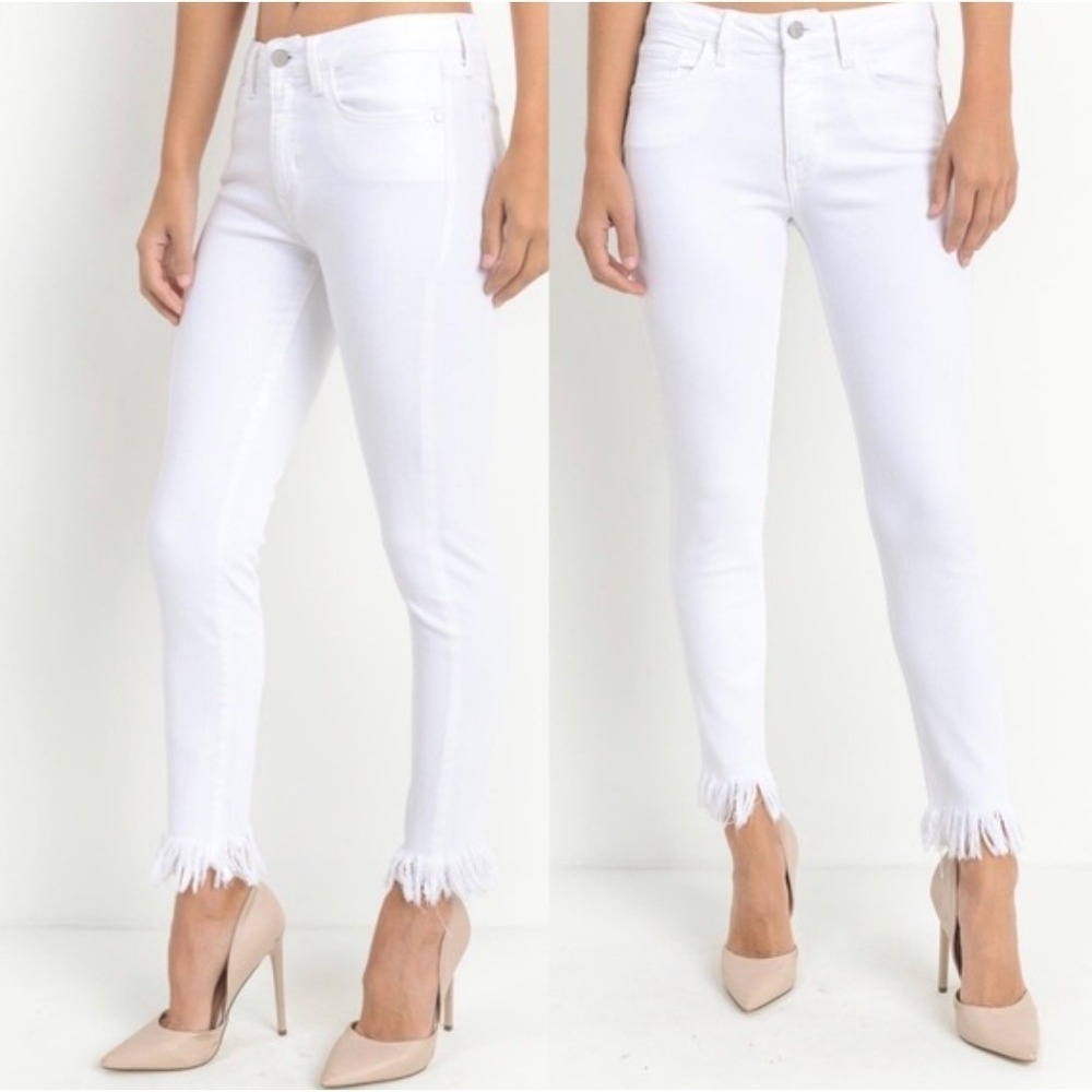 Just Black Denim Cropped Skinny Jeans Women 30 White Fringe Boho Preppy Spring